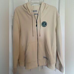 “Life Is Good” Cream Zip Hoodie with Teal Logo, Size Large. Excellent condition!
